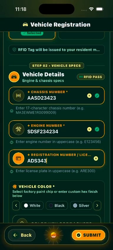 N-Tag Vehicle Application Screen